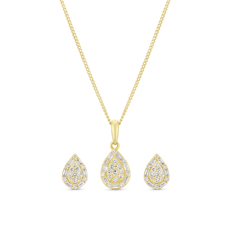 Main Image 1 of 9ct Yellow Gold 0.40ct Diamond Pear Shaped Necklace & Earrings Gift Set