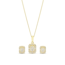 9ct Yellow Gold 0.40ct Diamond Elongated Cushion Necklace & Earrings Gift Set