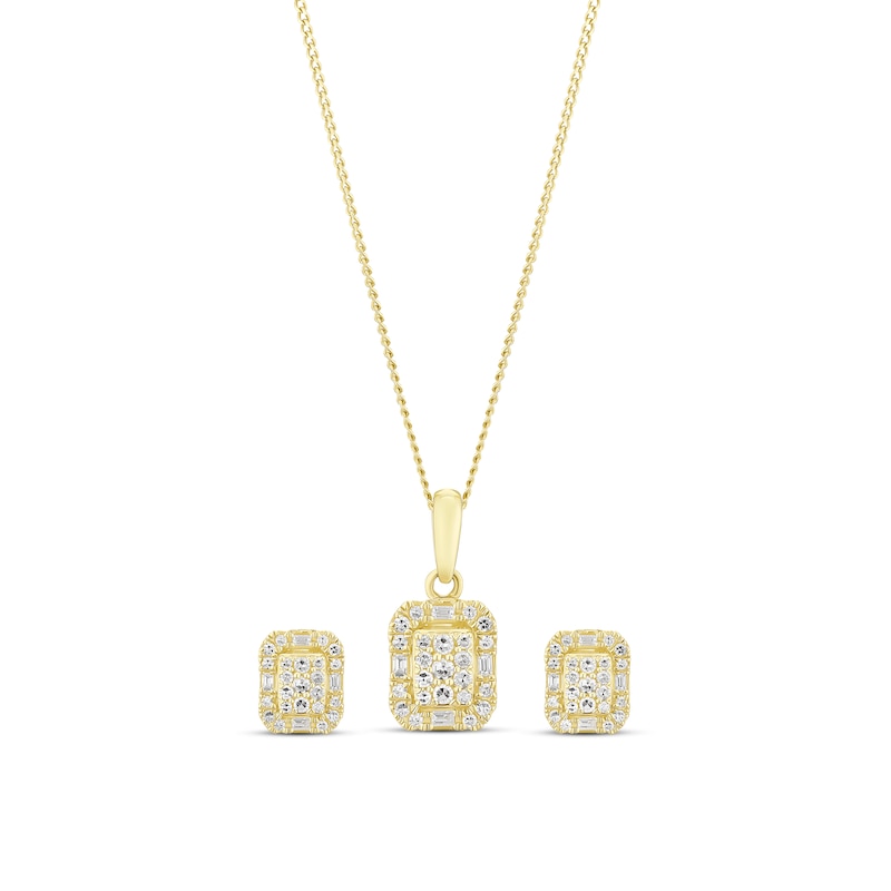 Main Image 1 of 9ct Yellow Gold 0.40ct Diamond Elongated Cushion Necklace & Earrings Gift Set