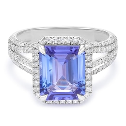 18ct White Gold Tanzanite & 0.65ct Diamond Halo Ring