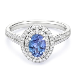 18ct White Gold Tanzanite & 0.33ct Diamond Oval Shaped Ring