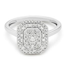 Engagement Ring 9ct White Gold Round & Baguette Cut Cluster 0.50ct Diamond Ring