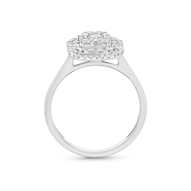 Engagement Ring 9ct White Gold Round & Baguette Cut Cluster 0.50ct Diamond Ring, view 3