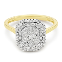 Engagement Ring 9ct Yellow Gold Round & Baguette Cut Cluster 0.50ct Diamond Ring