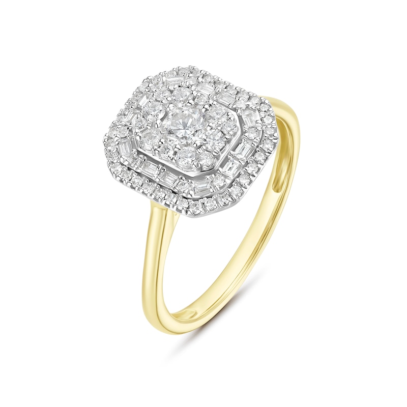 Engagement Ring 9ct Yellow Gold Round & Baguette Cut Cluster 0.50ct Diamond Ring, view 2