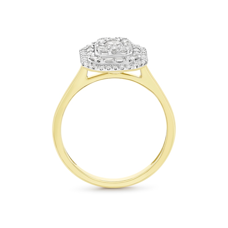 Engagement Ring 9ct Yellow Gold Round & Baguette Cut Cluster 0.50ct Diamond Ring, view 3