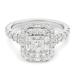 Engagement Ring Platinum Princess Cut & Round Certified Cluster 1ct Diamond Ring