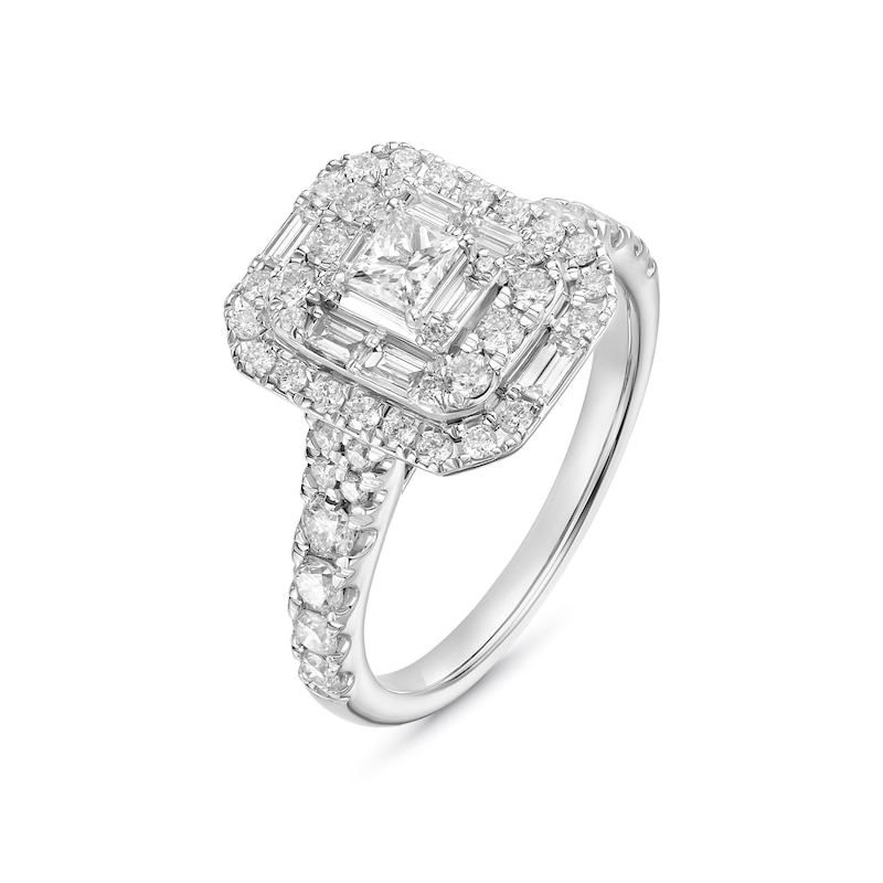 Engagement Ring Platinum Princess Cut & Round Certified Cluster 1ct Diamond Ring, view 2