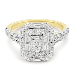 Engagement Ring 18ct Yellow Gold Princess Cut & Round Certified Cluster 1ct Diamond Ring