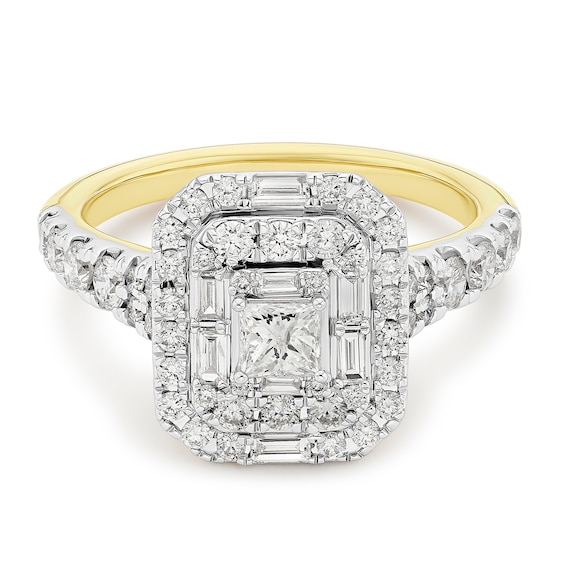 Engagement Ring 18ct Yellow Gold Princess Cut & Round Certified Cluster 1ct Diamond Ring