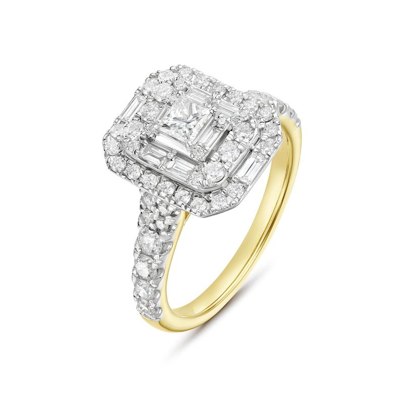 Engagement Ring 18ct Yellow Gold Princess Cut & Round Certified Cluster 1ct Diamond Ring, view 2