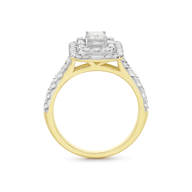 Engagement Ring 18ct Yellow Gold Princess Cut & Round Certified Cluster 1ct Diamond Ring, view 3