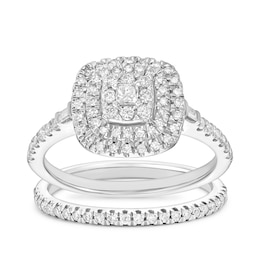 Engagement Ring 9ct White Gold Princess Cut & Round 0.50ct Diamond Bridal Set