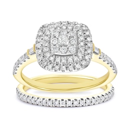 Engagement Ring 9ct Yellow Gold Princess Cut & Round 0.50ct Diamond Bridal Set