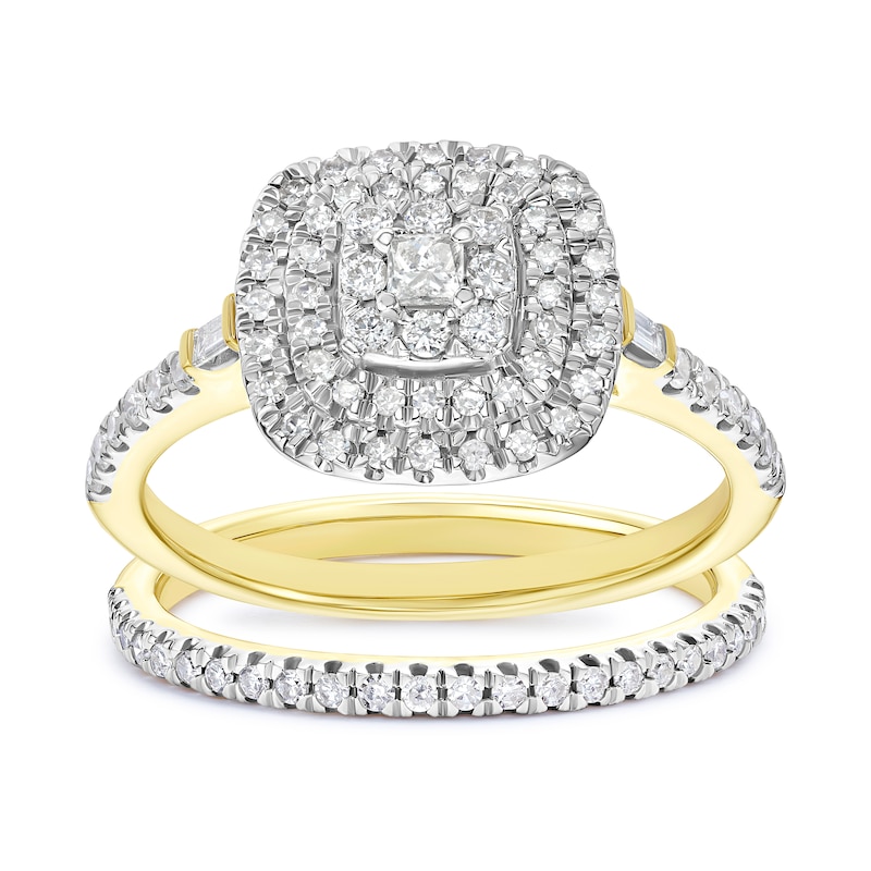 Main Image 1 of Engagement Ring 9ct Yellow Gold Princess Cut & Round 0.50ct Diamond Bridal Set