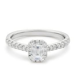 Engagement Ring Origin Platinum Round & Emerald Cut Certified Halo 0.66ct Diamond Ring