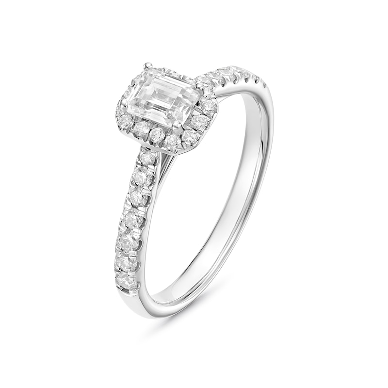 Engagement Ring Origin Platinum Round & Emerald Cut Certified Halo 0.66ct Diamond Ring, view 2