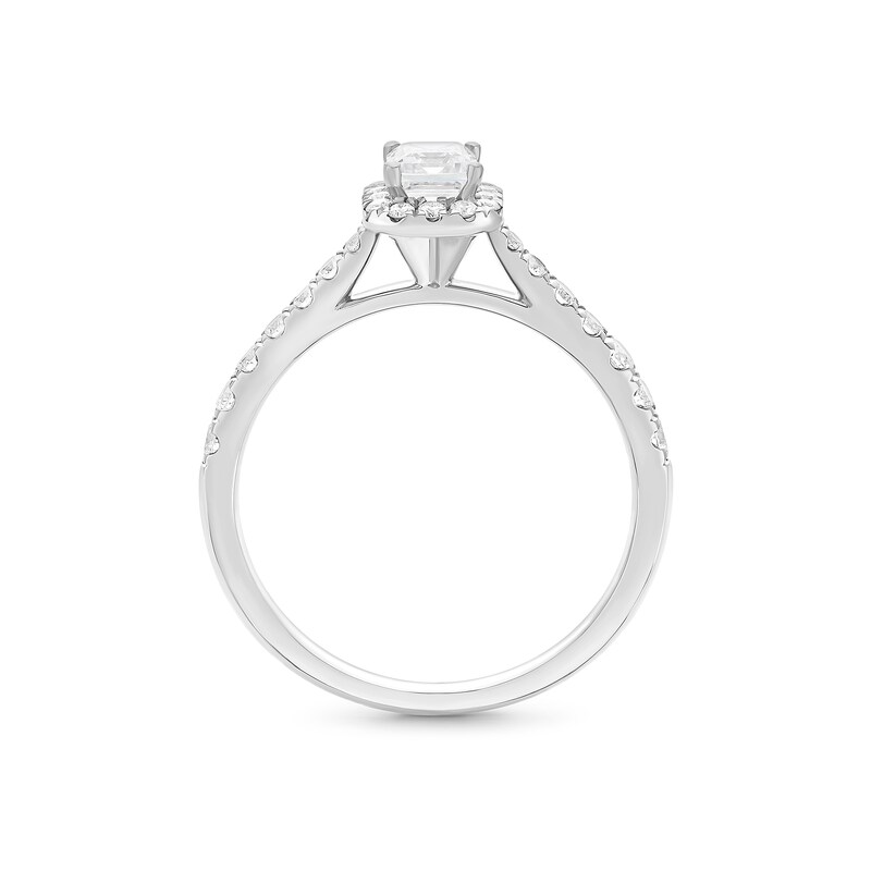 Engagement Ring Origin Platinum Round & Emerald Cut Certified Halo 0.66ct Diamond Ring, view 3