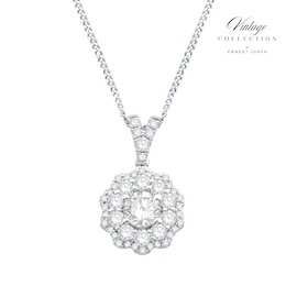 9ct White Gold Old Mine Cut Floral 0.70ct Diamond Pendant Necklace