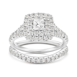 Engagement Ring 9ct White Gold Round & Baguette Cut Certified 1.25ct Diamond Bridal Set
