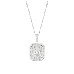 9ct White Gold 1ct Diamond Emerald Shaped Double Halo Pendant