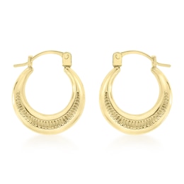 9ct Yellow Gold Ribbed Round Creole Hoop Earrings