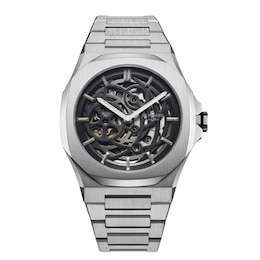 D1 Milano Skeleton Men's 41.5mm Black Dial & Stainless Steel Bracelet Watch