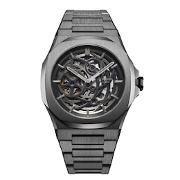 D1 Milano Skeleton Men's 41.5mm Black Dial & Gunmetal Stainless Steel Bracelet Watch