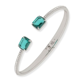 Lauren Ralph Lauren Silver Tone & Green Boxed Cuff Bangle