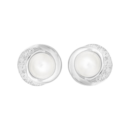Sterling Silver Cultured Freshwater Pearl & Cubic Zirconia Stud Earrings