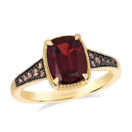 Le Vian 14ct Yellow Gold Cushion Cut Garnet & 0.10ct Diamond Solitaire Ring