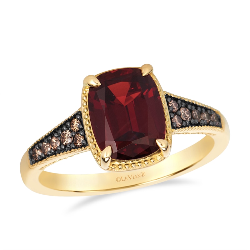 Main Image 1 of Le Vian 14ct Yellow Gold Cushion Cut Garnet & 0.10ct Diamond Solitaire Ring