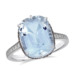 Le Vian 14ct White Gold Cushion Cut Aquamarine & 0.30ct Diamond Solitaire Ring