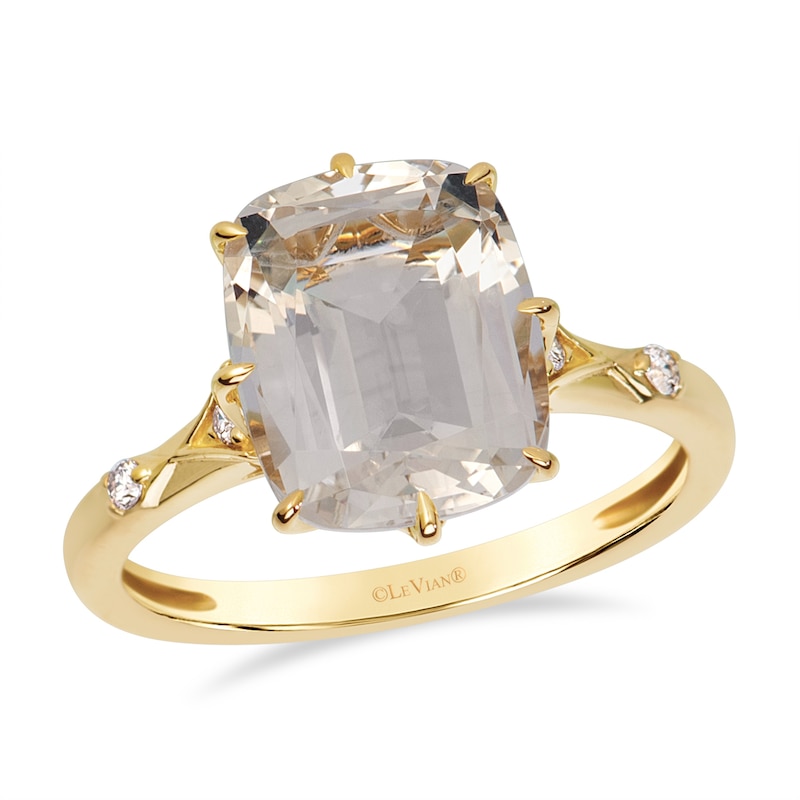 Main Image 1 of Le Vian 14ct Yellow Gold Cushion Cut Quartz & Diamond Solitaire Ring