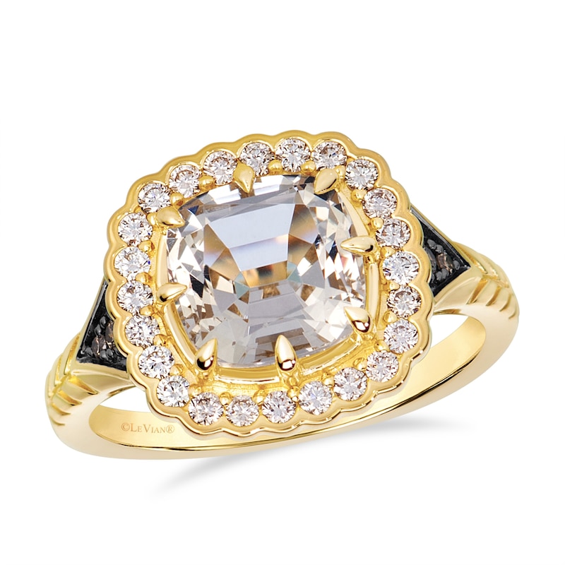 Main Image 1 of Le Vian 14ct Yellow Gold Cushion Cut Quartz & 0.30ct Diamond Halo Ring