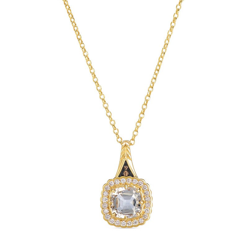 Main Image 1 of Le Vian 14ct Yellow Gold Cushion Cut Quartz & 0.25ct Diamond Pendant Necklace