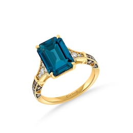 Le Vian 14ct Yellow Gold Emerald Cut Topaz & 0.30ct Diamond Solitaire Ring