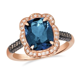 Le Vian 14ct Rose Gold Cushion Cut Topaz & 0.60ct Diamond Halo Ring
