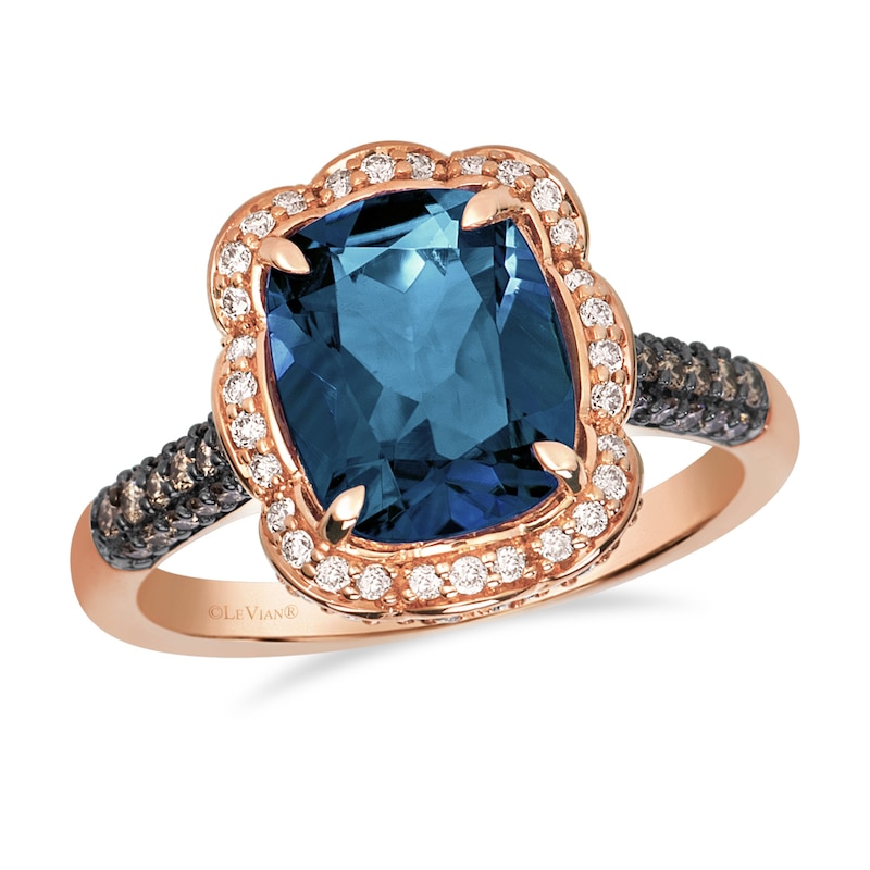 Main Image 1 of Le Vian 14ct Rose Gold Cushion Cut Topaz & 0.60ct Diamond Halo Ring