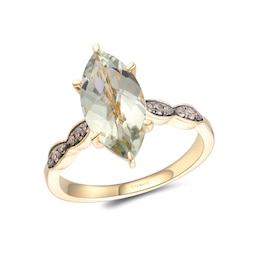 Le Vian 14ct Yellow Gold Marquise Cut Quartz & 0.10ct Diamond Solitaire Ring