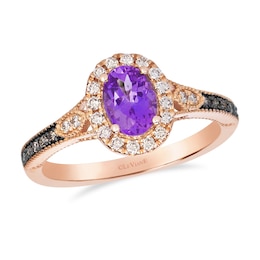 Le Vian 14ct Rose Gold Oval Cut Amethyst & 0.25ct Diamond Halo Ring