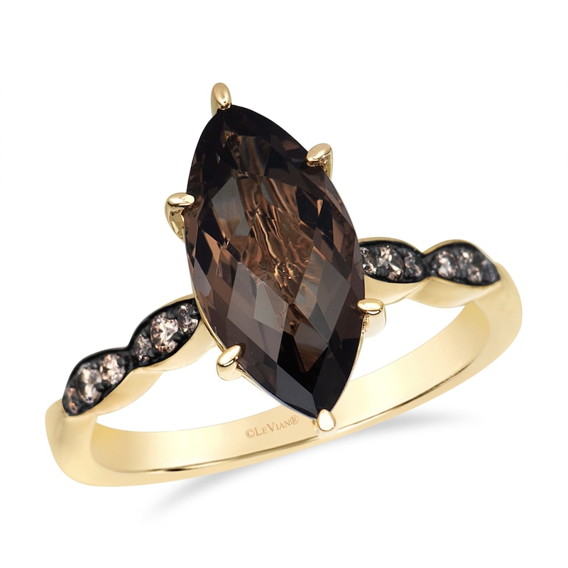 Main Image 1 of Le Vian 14ct Yellow Gold Marquise Cut Smoky Quartz & 0.10ct Diamond Solitaire Ring