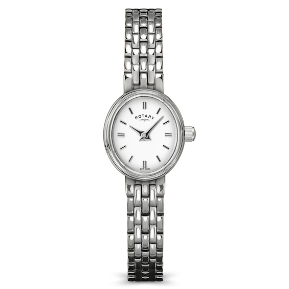 Women's Rotary Cocktail 18Mm White Oval Dial Stainless Steel Bracelet Watch