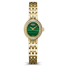 Rotary Cocktail 18.3mm Malachite Dial Crystal Gold Tone Bracelet Watch