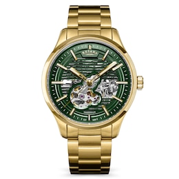 Rotary Greenwich GT1 42mm Green Skeleton Dial Gold Tone Automatic Watch