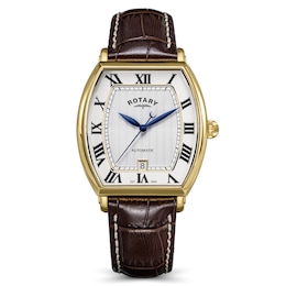 Rotary 1895 Tonneau 36mm White Dial Brown Leather Automatic Watch
