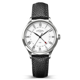 Rotary Heritage GMT 38mm White Dial Black Leather Strap Watch