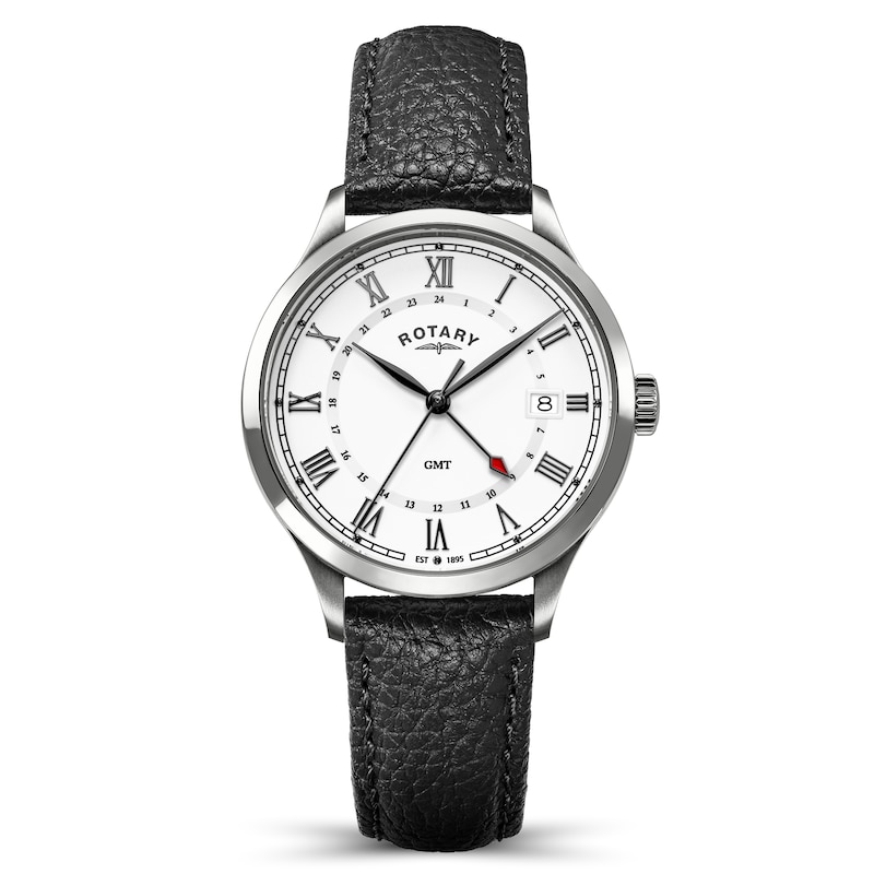 Main Image 1 of Rotary Heritage GMT 38mm White Dial Black Leather Strap Watch