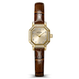 Rotary Heritage Astoria 24mm Champagne Dial Stone Set Brown Leather Strap Watch