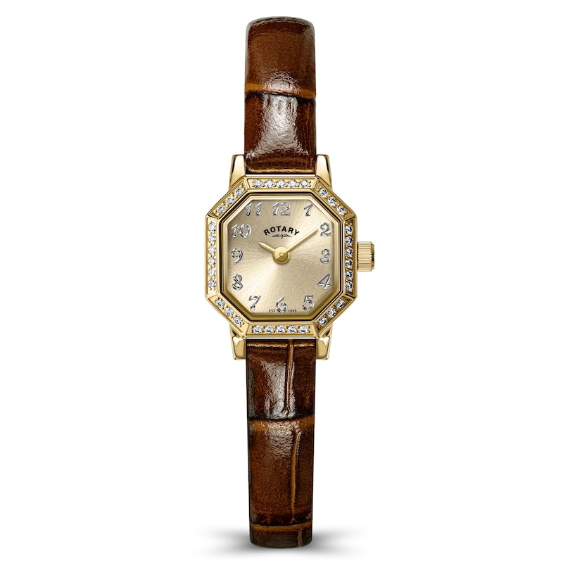 Main Image 1 of Rotary Heritage Astoria 24mm Champagne Dial Stone Set Brown Leather Strap Watch